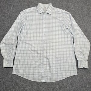 Brooks Brothers Shirt 17.5 6/7 Blue Windowpane Non-Iron Regent Fit